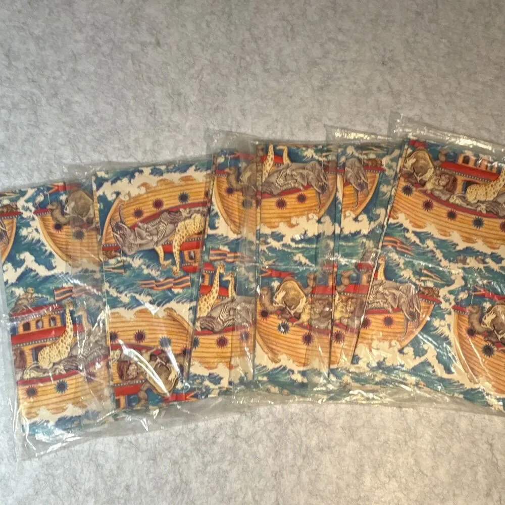 Vintage Artfaire Noah's Ark Gift Wrap Paper Sheets Decorative Print 6 Packs